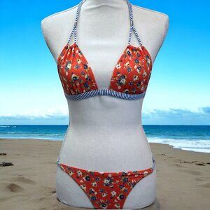 Gilly Hicks Retro West Coast Beach Americana‎ Orange 2 pc Bikini Size M